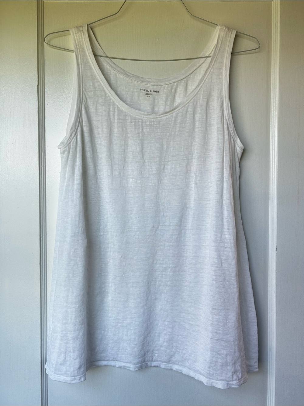 Eileen Fisher White Sheer Organic Linen Scoop Neck Tank Size M